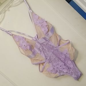 Lavender/Tan Mesh/Lace Bodysuit